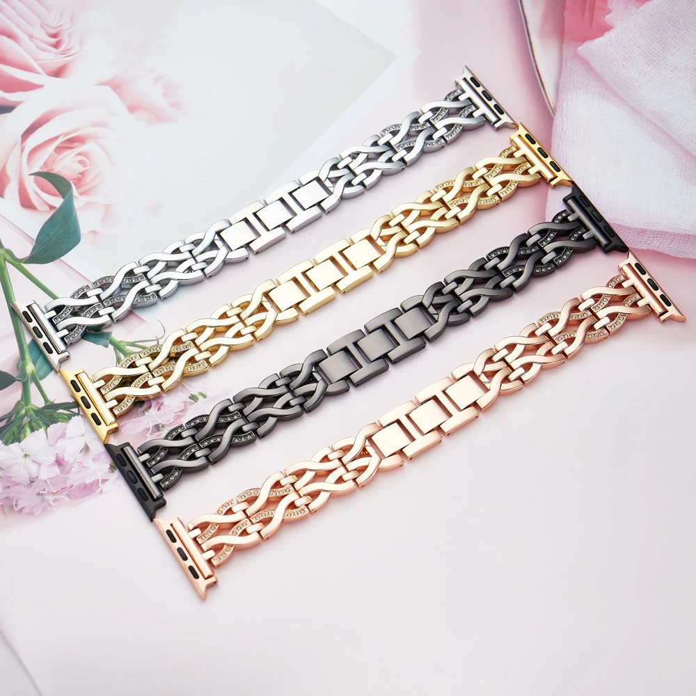 

Women Diamond Bracelet Strap Metal Belt Watch Band for Apple Watch Ultra 2 49/45/44/42/41/40/38mm Iwatch Series 8 7 SE 6 5 4 3