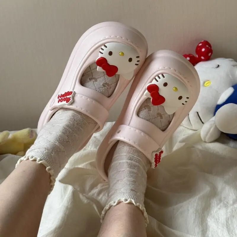 

2026 Kawaii Hello Kitty Women Eva Slippers Sanrio Anime Girls Female Mary Jane Summer Beach Outside Anti-Slip Thick Sole Sandals