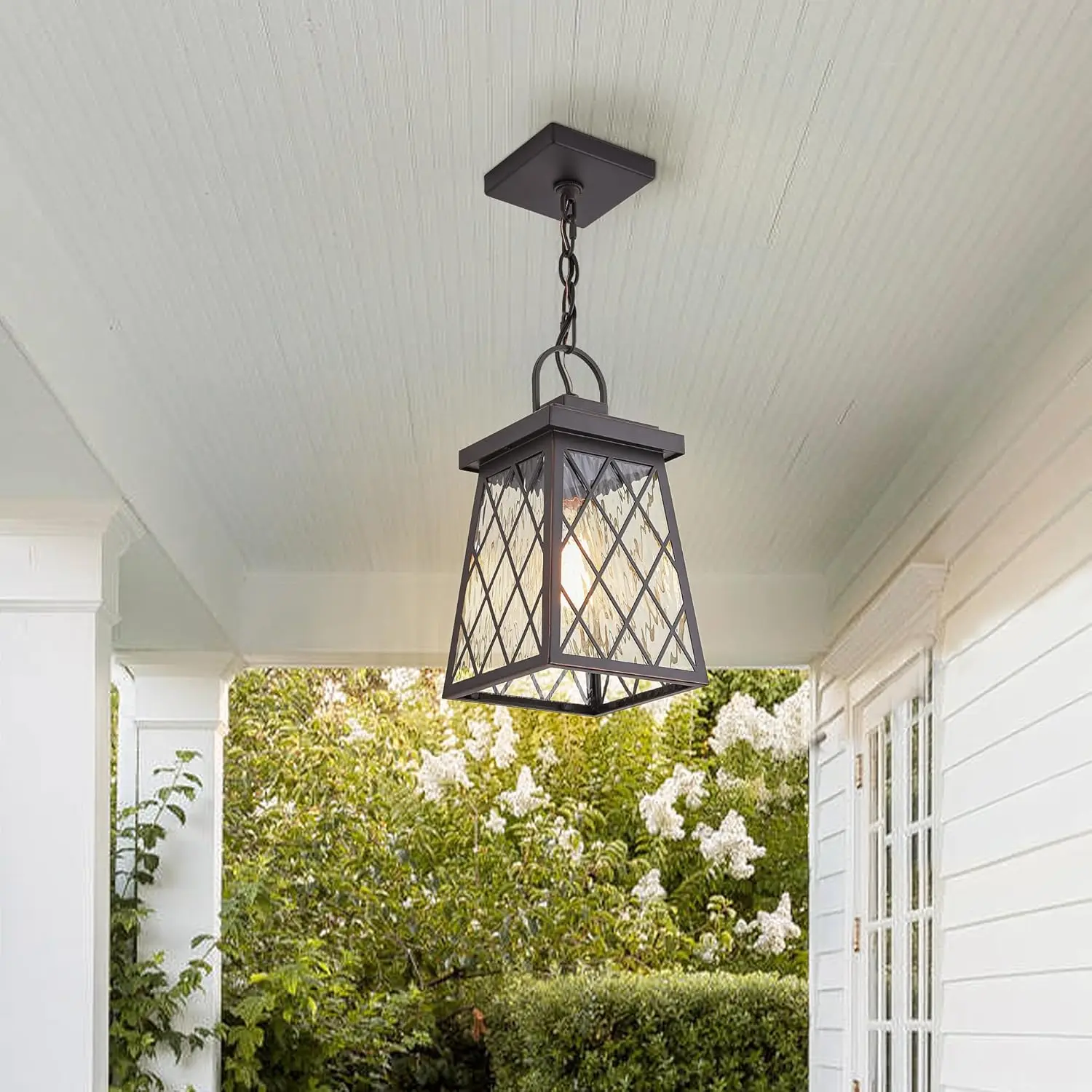 Outdoor Pendant Light, Oil Rubbed Bronze Outdoor Chandelier For Porch, Hanging Outdoor Lights Lantern With Adjustable Chain And