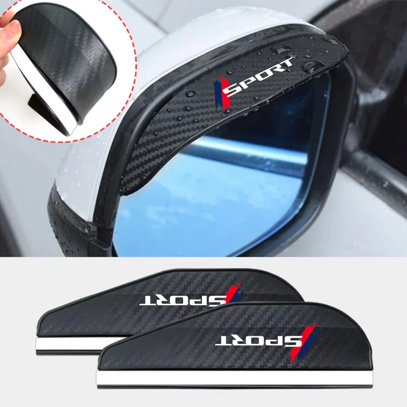 Car Rearview Mirror Carbon Fiber Pattern Rain-Proof Eyebrow Cover with Blue and Red Sports Reflective Mirror, Rain and Dust Shield, Widened Modification Accessory