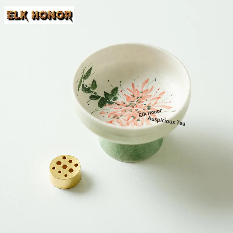 Hand-painted Flower High-footed Incense Holder Mist Smoking Steamers Incense Burners Consecrate Censer Indoor Supplies Ornaments