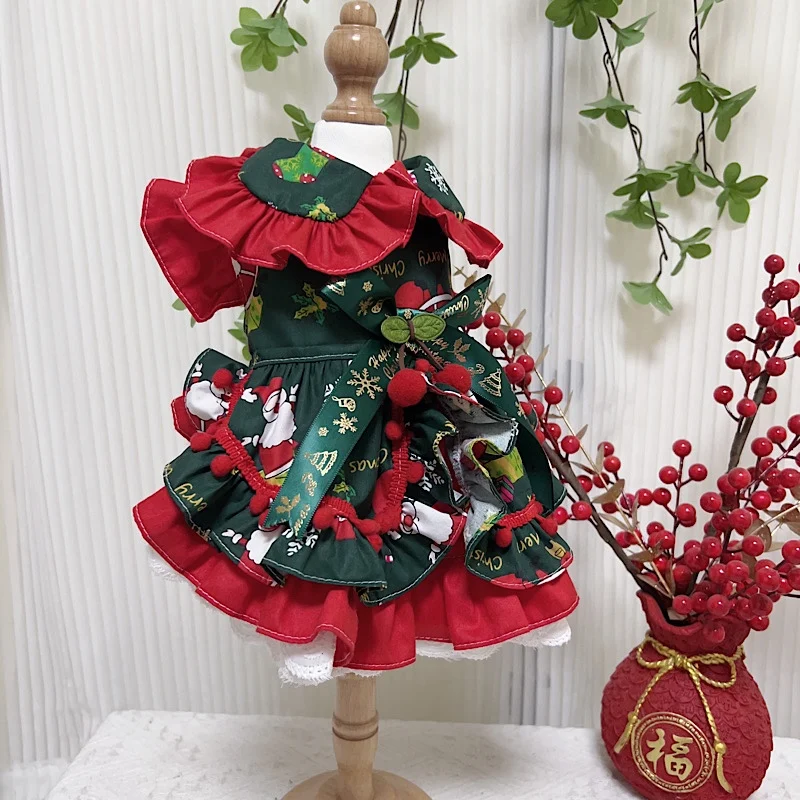 Puppy Christmas Clothing Autumn Winter Dog Skirts Pet Clothes Fashion Cute Christmas Print Dresses For Small Medium Dog Poodle