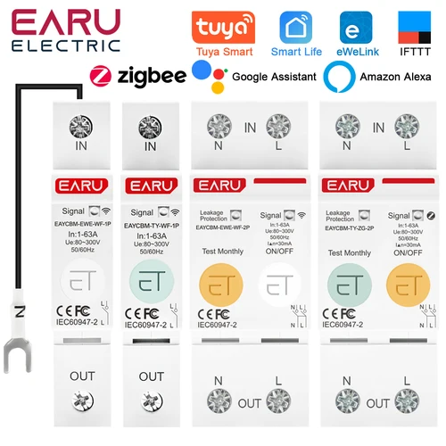 Tuya eWeLink WiFi ZigBee disyuntor inteligente MCB temporizador relé interruptor medidor de energía kWh Protector de corriente de voltaje Control remoto