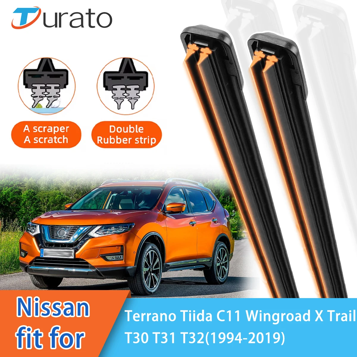 For Nissan Terrano Tiida C11 Wingroad X Trail T31 T32 Front Windscreen Wipers Double Rubber Car Wiper Blades Car Accessories