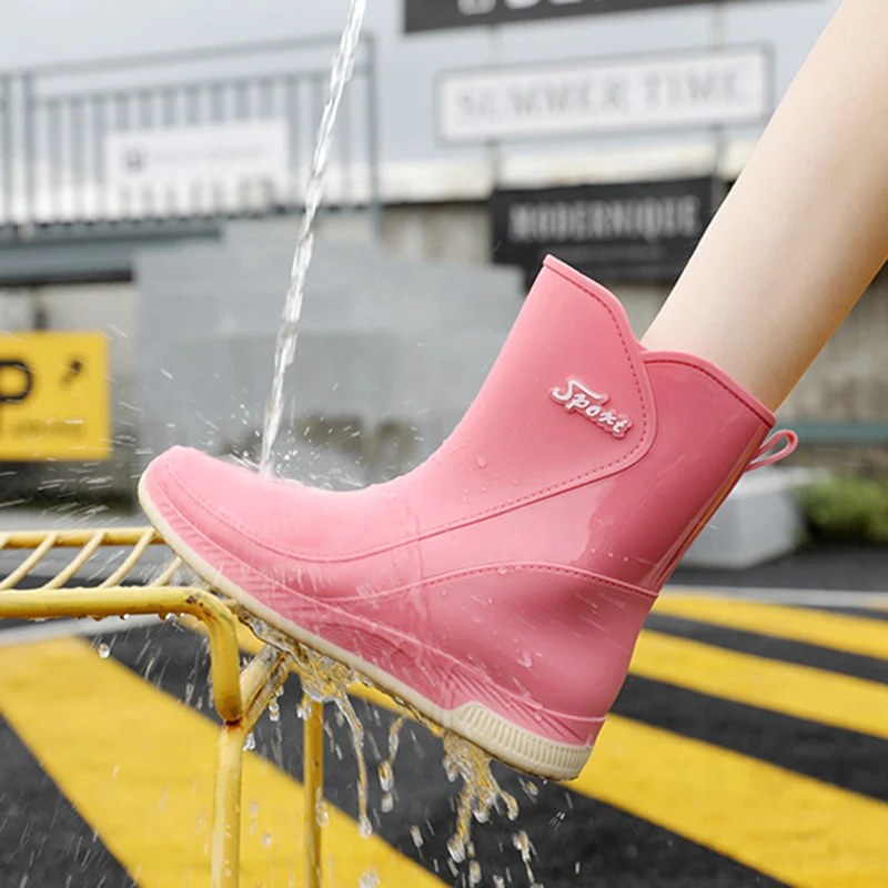 Bottes de pluie en velours à tube court pour femmes, chaussures en caoutchouc imperméables, chaudes, non ald, cuisine, travail, lavage de voiture, mode