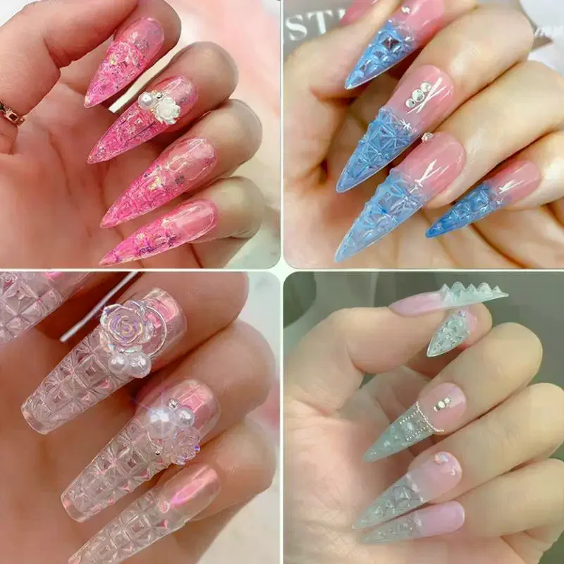 120/240 Uds transparente esmaltado falso prensa en uñas cubierta completa almendra cuadrado francés 3D vidrio cóncavo-convexo puntas de Arte de uñas