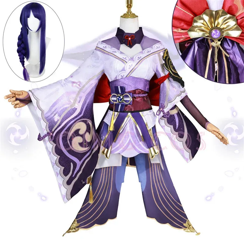 

High Quality Genshin Impact Raiden Shogun Cosplay Costume Carnival Uniform Wig Anime Halloween Costumes Women Game Beelzebul