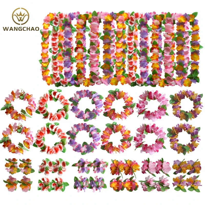 Hawaiian Party Artificial Flowers Leis Necklace Hawaii Summer Beach Flower Wreath Garland Aloha Birthday Decoration