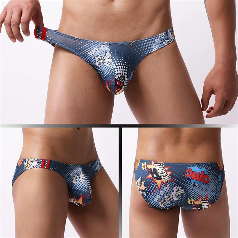 Ropa interior hombre low waisted sexy underwear men cartoon print calcinha U convex gay sissy boxers & briefs bragas sexys cueca