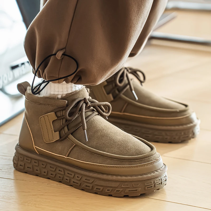 

Men Shoes Winter Warm Fur Snow Boots Waterproof Suede Furry Leather Ankle Chelsea Boots Male Fluffy Plush Shoes Outdoor Footwear