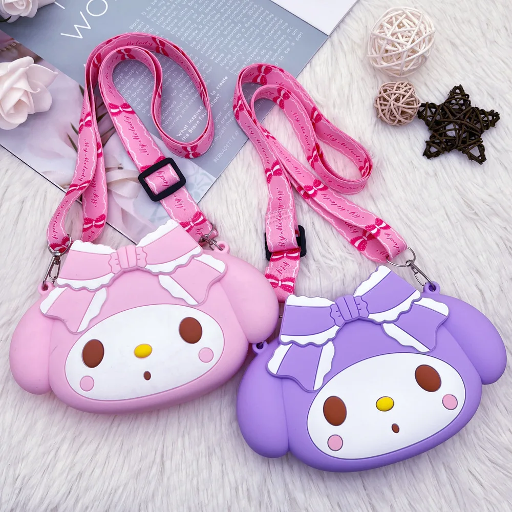 Kawaii Sanrio My Melody Silicone Shoulder Messenger Bag Cinnamoroll Coin Purse Girl MIni Mobile Phone Earphone Storage Bag Gift