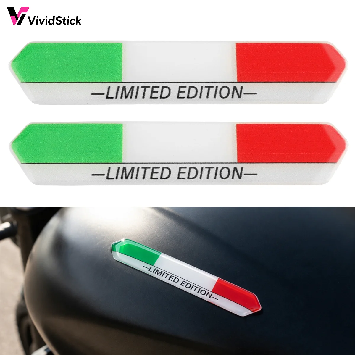 2 Stück für Piaggio Vespa Aprilia Ducati Italien-Flaggen-Aufkleber, limitierte Auflage, 3D-Aufkleber mit hochglänzender, gewölbter Gel-Oberfläche für Auto-Dekorationen – Detail 3