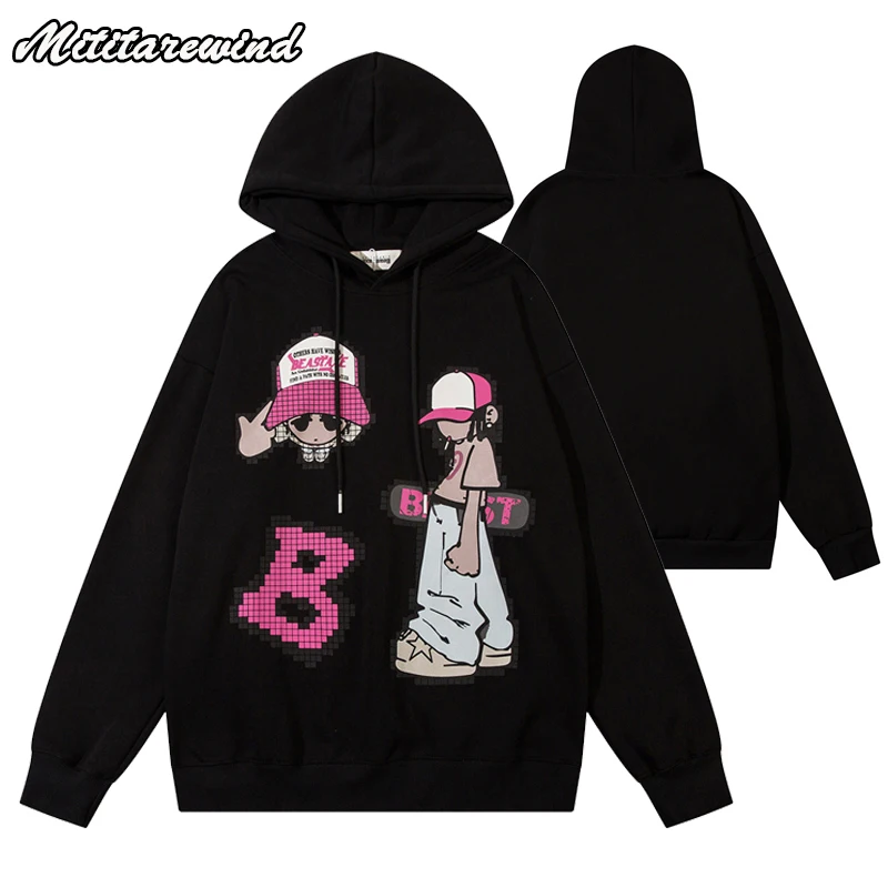 Hip Hop Streetwear Autumn Winter Hoodies Men Anime Cartoon Printed Hooded Sweatshirt Oversized Hoodies For Women Pullover Hoodie