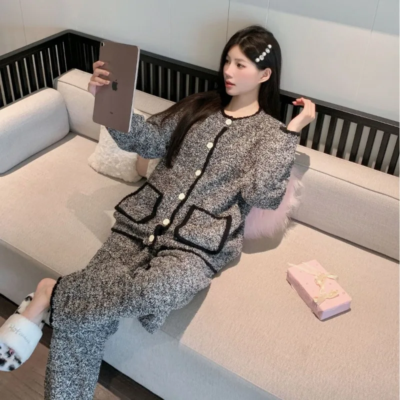 ملابس نوم شتوية للسيدات، سترة كاجوال عصرية بنصف فلانيل، ملابس منزلية سميكة وناعمة ورقيقة