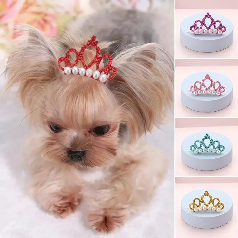 Small Dogs Hair Clips Bow Faux Pearl Crown Shape Bows Cute Head Decoration For Pets Hair Clips Grooming Cat Bow Pet Accessoires