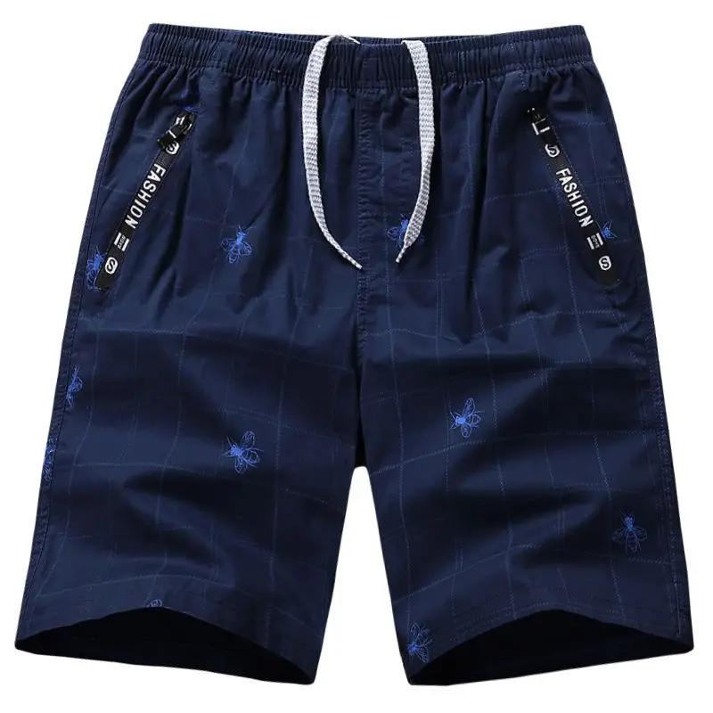

Men's Plus Size Cotton Plaid Bee Print Shorts Summer Loose Casual Beach Trunks