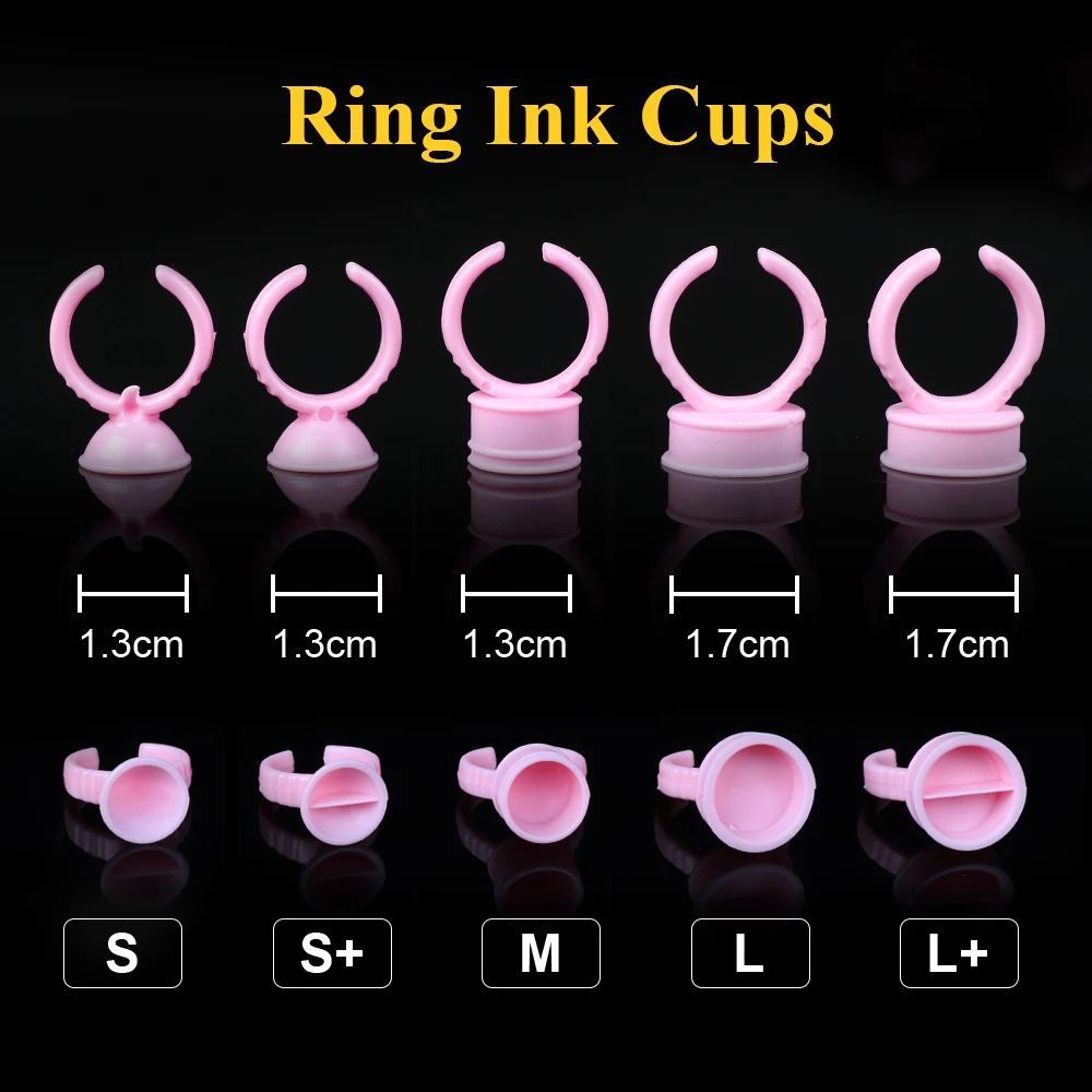100 PCS S/M/L Pink Tattoo Ring Ink Holder Disposable Reusable Finger Permanent Makeup Micro Shaped Pigment Ring Cup Divider