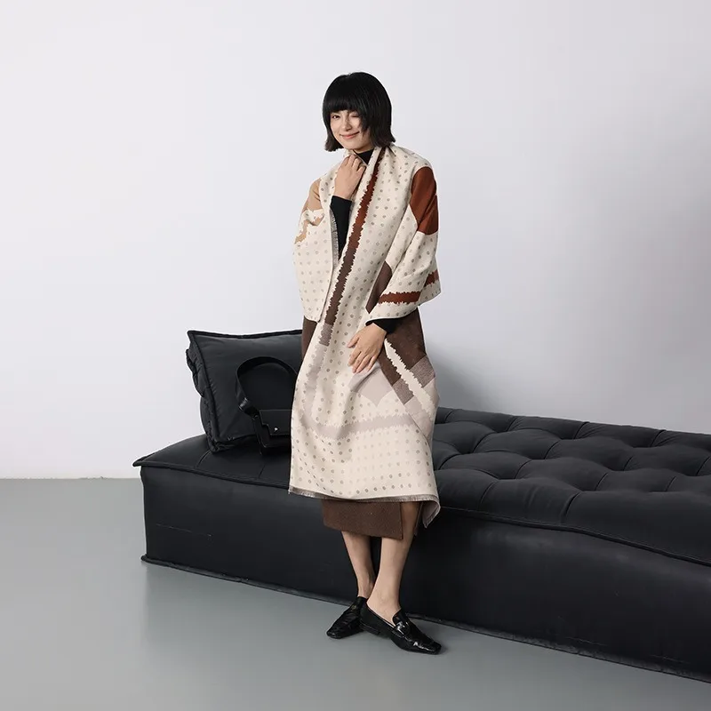 

Осенне-зимний ретро-шарф из кашемира с принтом в горошек и сердечки, женский теплый двусторонний элегантный палантин, модная накидка на шею