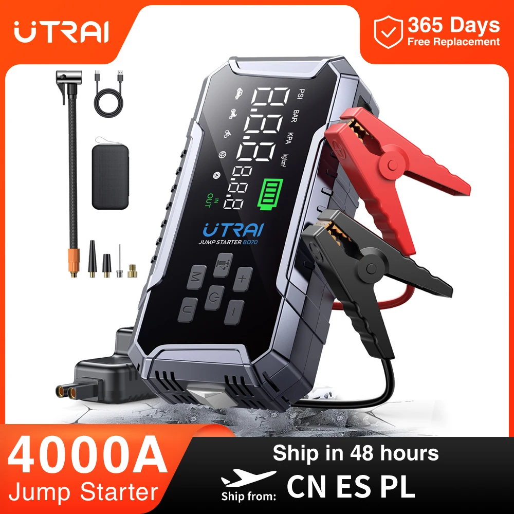 UTRAI 4000A Car Jump Starter 160PSI Air Compressor Portable Power Bank 16000mAh Car Battery Emergency Boosters Starting Device