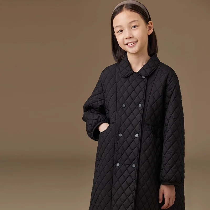 Childern Clothing Girl Quilted Lightweight Coat Autumn/Winter Short Button Jacket Warm Cotton Jacket