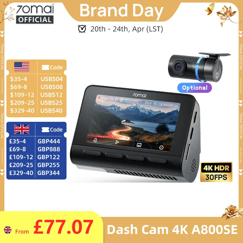 70Mai 4K Dash Cam A…