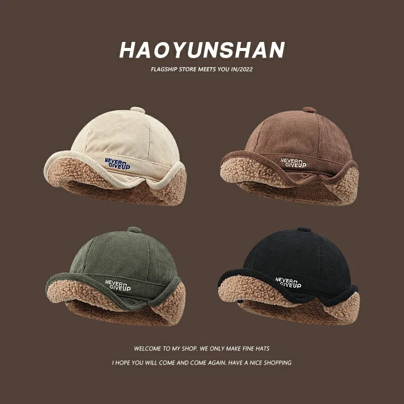 

Ins Popular Lamb Wool Thickened Earflap Bomber Hats for Men and Women Autumn and Winter Outdoor Men's Baseball Cap Russian Hat