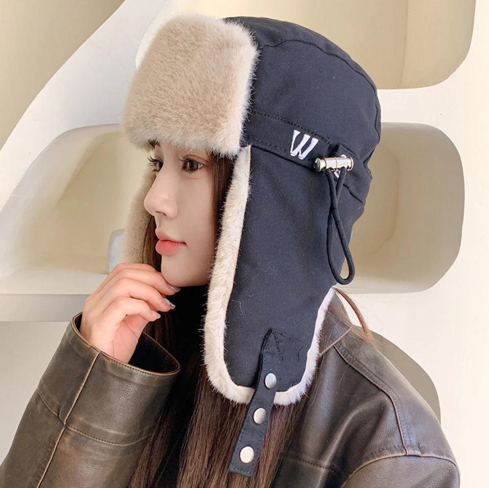 HT4306 Bomber Hat Thick Warm Women Earflap Cap Windproof Riding Winter Hats for Men Male Female Russian Hat Snow Ski Trapper Cap