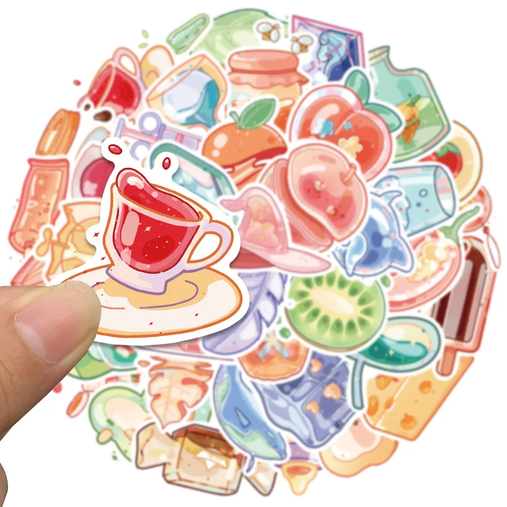 10/20/40pcs INS Style Cute Glass Food Cartoon Stickers Aesthetic Decal Laptop Scrapbook Phone Car Graffiti Sticker for Girl Kid