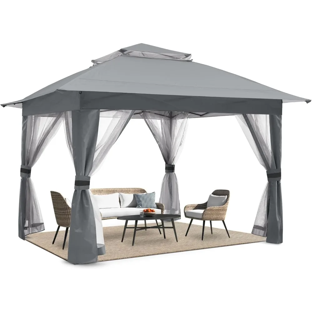 13x13 Pop Up Gazebo Tent Outdoor Canopy Patio Shelter with Mosquito Netting, Outdoor Gazebo