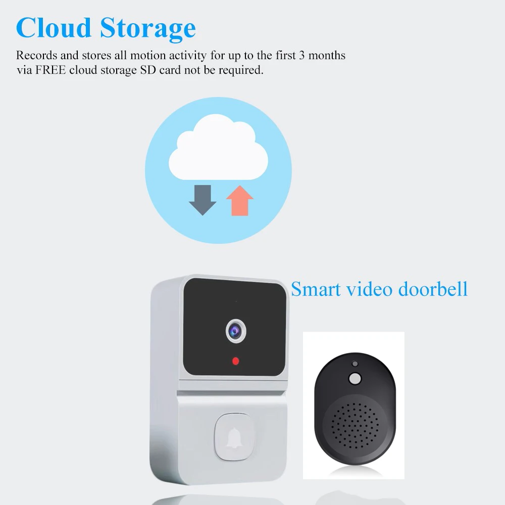Doorbell Camera With Chime Wireless HD Video Night Vision 2.4GHZ WiFi Smart Door Bell Two-Way Audio