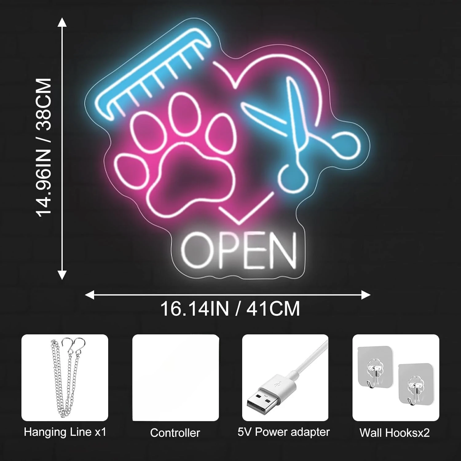 Pet Shop Welcome Sign Open Neon Sign USB Dimmable Pet Spa LED Neon Light Pet Stores Animal Clinics Party Home Decoration
