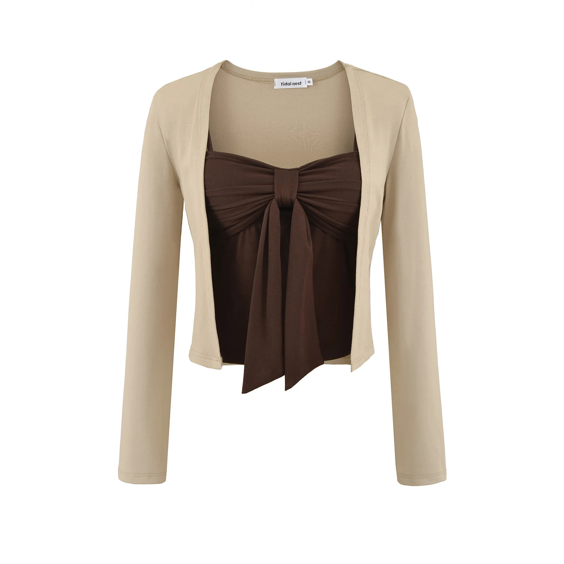 2025 Early Autumn New Sexy Pure Desire Style Bowknot Padded Vest + Long Sleeve Shawl Cardigan Jacket T-Shirt 0U0J