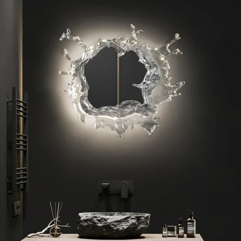 

Wall Lamp for Bathroom Living Room Decoration Sconce Tree Branch Sea Wave Shape Mirror with Lamp Art Lighting