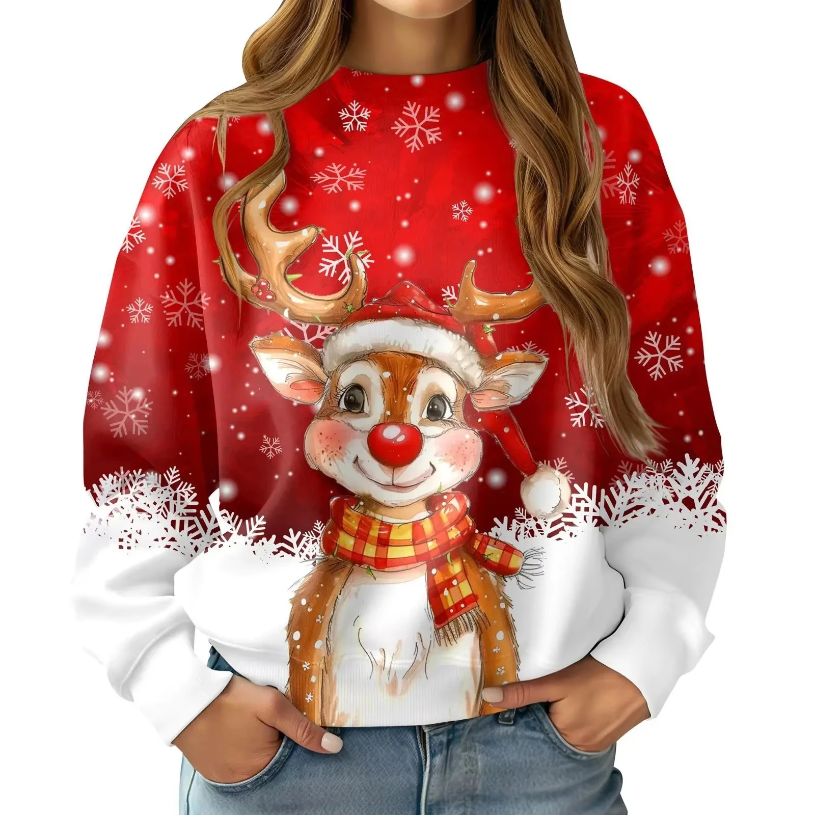 Cartoon Babbo Natale Alce Felpa con cappuccio con stampa 3D Moda donna Regalo di Natale Felpa con cappuccio Sweatshit Pupazzo di neve Sudore Abbigliamento donna Oversize Nuovo
