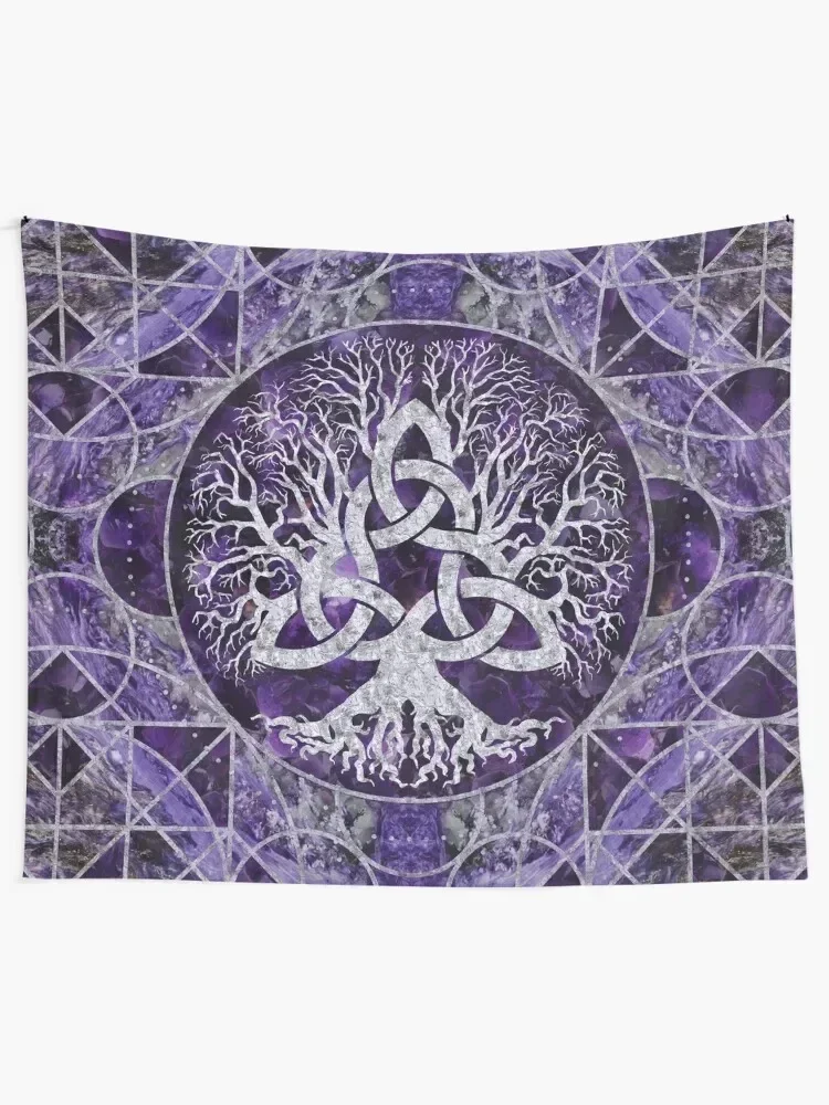 Tree of life with Triquetra Amethyst and silver Tapestry Decorations For Room Wallpaper Tapestry