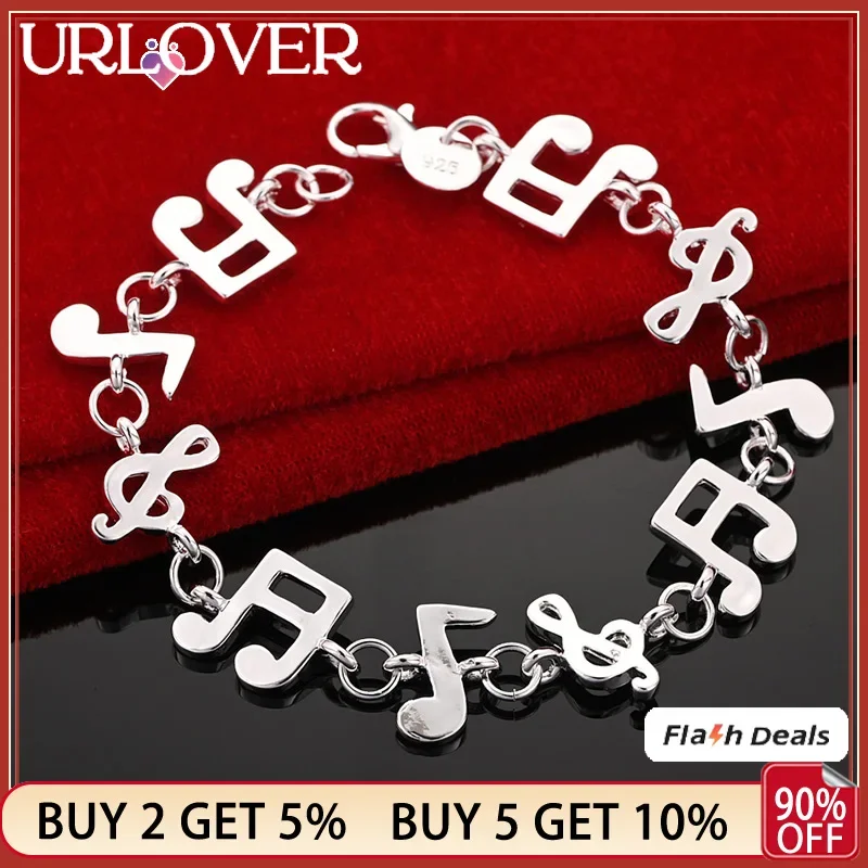 URLOVER 925 Sterling Silver Musical Note Bracelets For Woman Wedding Engagement Fashion Jewelry Lady Banquet Party Birthday Gift