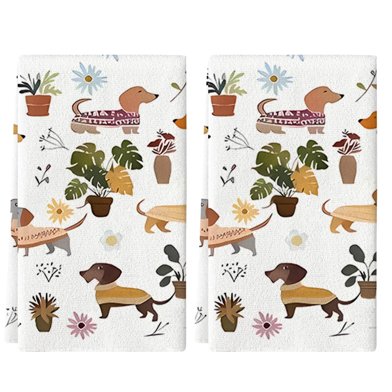 2Pcs, Healing Wind Dachshund Kitchen Towels, 40Cm*60Cm Towe…