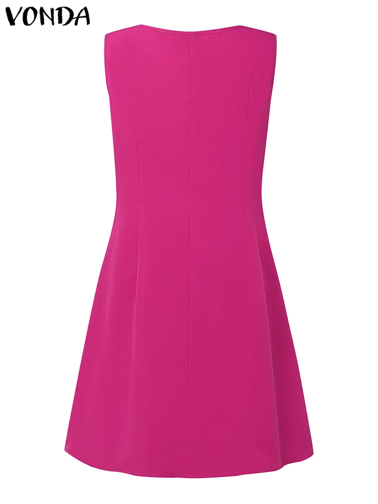 VONDA Women Sleeveless Mini Dress Summer Bow Elegant Party Sundress 2025 Fashion Sexy Office Lady Vestidos Casual Solid Robe
