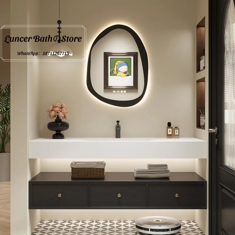 Modern Skeleton Line Bathroom Cabinet, 2025 New Arrival DuPont Corian Solid Surface Integrated Sink Washstand