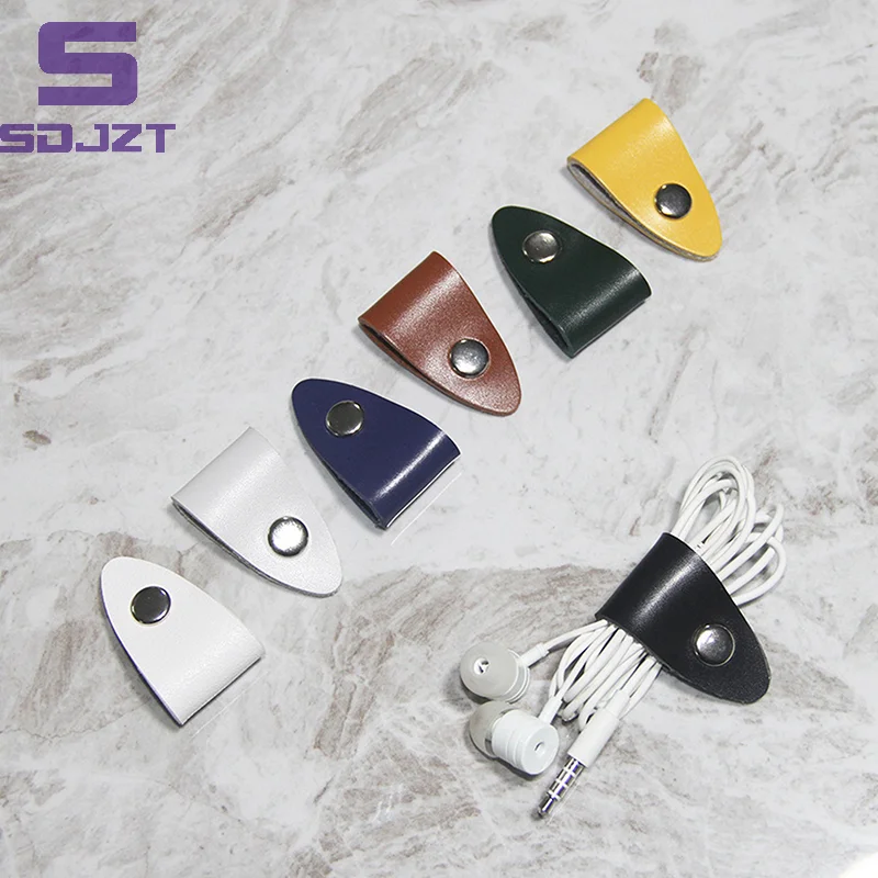 Leather Cord Winder Straps Headphone Cable Charging Cable Storage Holder Desktop Data Cable Organizers