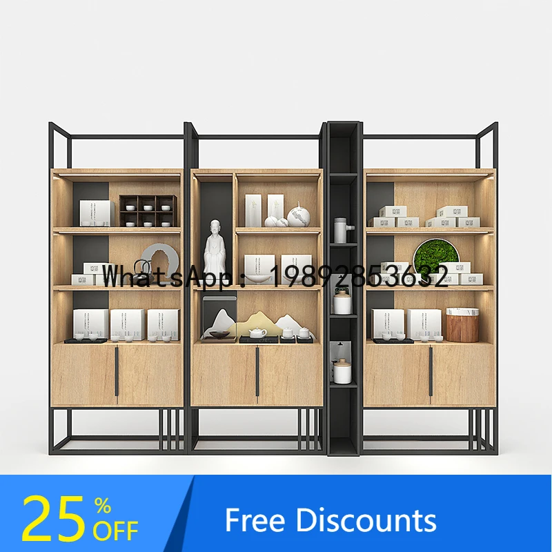 YFY Tea Display Cabinet Tea Set Porcelain with Light Display Combination Rack Tea Space Simple Gift Box Sample Cabinet