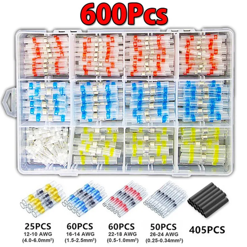 800 stücke Solder Dichtung Draht Anschlüsse Schrumpf Isolierte Elektrische Draht Terminals Butt Splice CableCrimp Wasserdichte Automobil