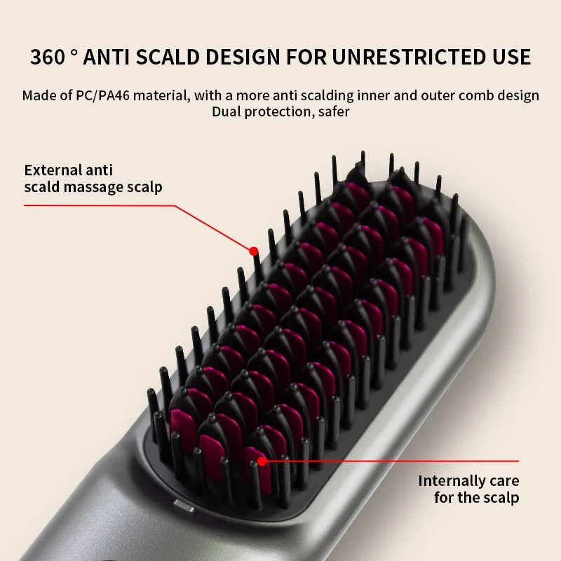 Household Wireless Portable Digital Negative Ion Straight Hair Comb TYPE-C Charging Roll Dual Purpose Straight Comb