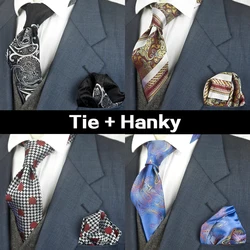 Stripes Checked Dots Paisley Floral Mens Ties Neckties Tie Sets Pocket Square Hanky 100% Silk Jacquard Woven