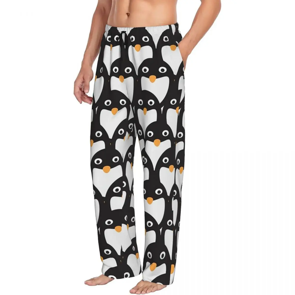 Custom Cute Little Penguins Pattern Men Pajama Pants Lounge Sleep Sleepwear Bottoms with Pockets