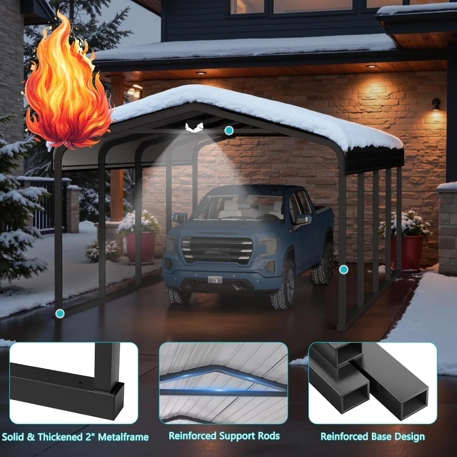 

Металлический карпорт, навес для автомобиля 12x20, сверхмощный всепогодный, автомобильная палатка для гаража с оцинкованной металлической крышей, металлические автомобильные порты для снега