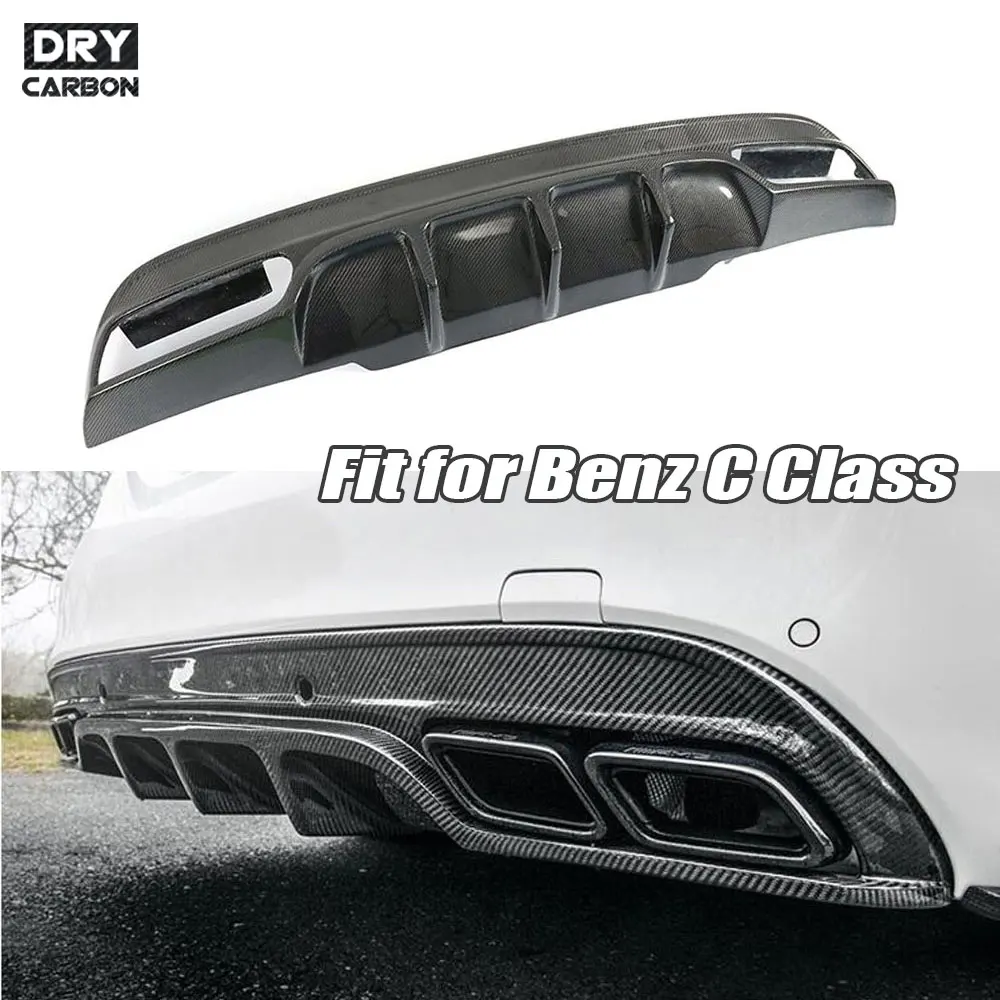 Carbon Fiber Rear Lip Diffuser Spoiler for Mercedes Benz C class W205 Sedan 4 Door C200 C300 C63 AMG Sport 2015- 2019 Bumper