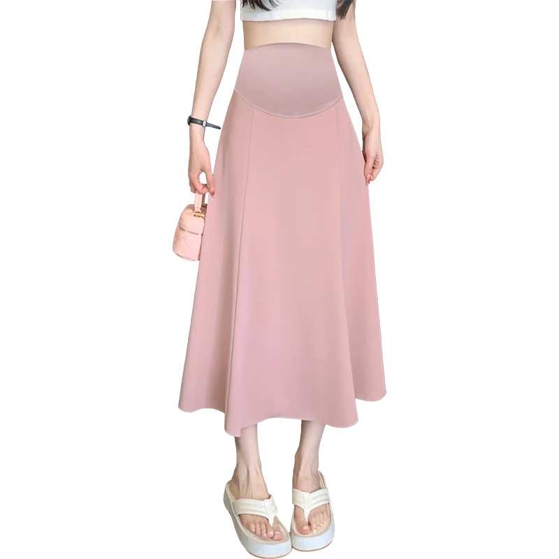 2280# Summer Chiffon Maternity Skirts Adjustable High Waist Belly A Line Pencil Bottoms Clothes for Pregnant Women Pregnancy