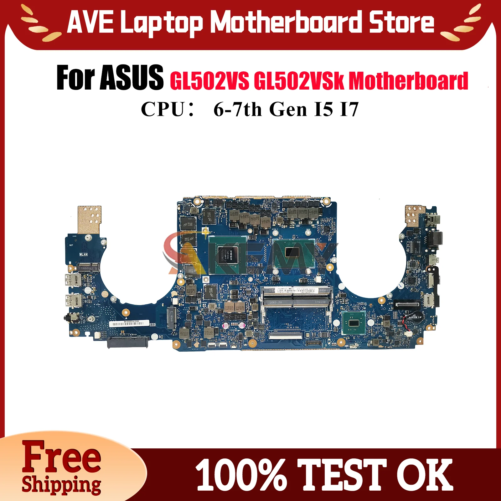 GL502VS Laptop Motherboard For ASUS ROG Strix GL502V GL502VSK GL502VS Notebook Mainboard With I5 I7 CPU 100% tests OK fast ship