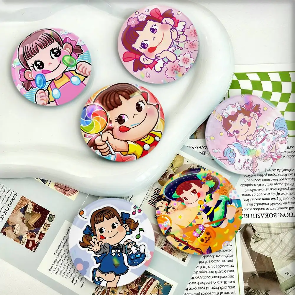 

Fujiya Milky Peko Chan Handmade Badges 25 32 44 58 75 mm Round Fans Collect Friends Gifts Brooch Souvenir